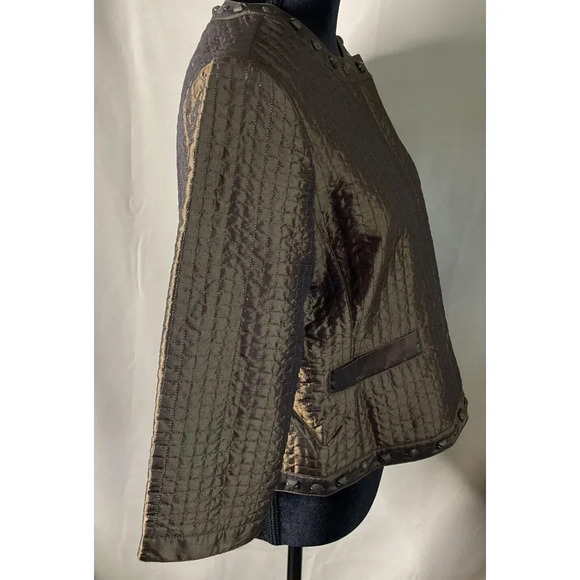 Ruby Rd. Petite Lightweight Metallic Quilted Gold Brown Jacket Embellished 14P - Picture 3 of 6